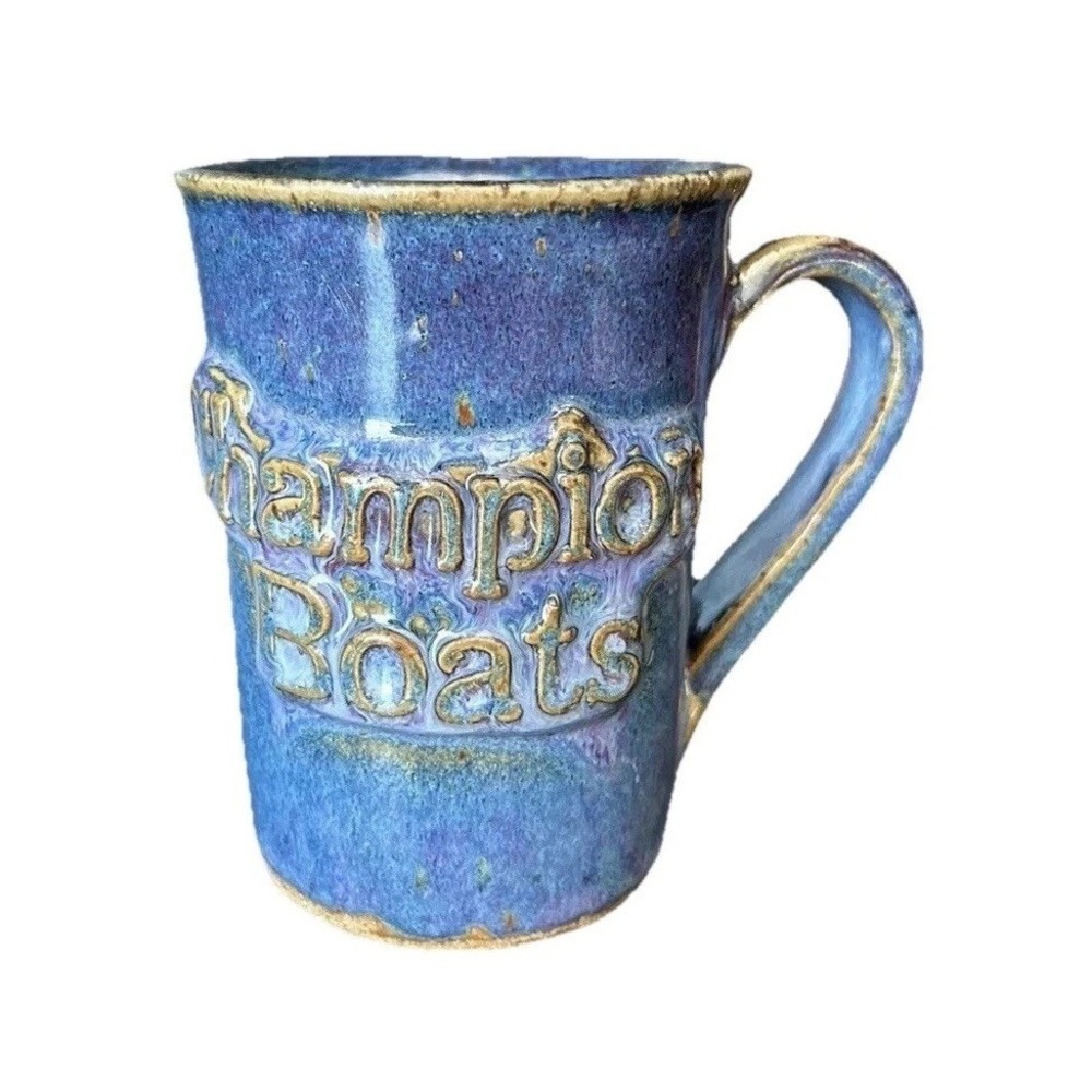 Champion Boat Mug Blue Dimensional Pottery Coffee Tea Holds 12 oz